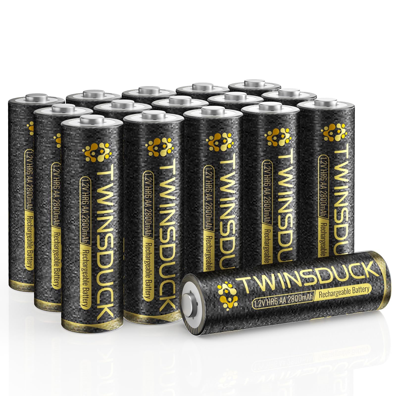TWINSDUCK Rechargeable AA Batteries | 2800mAh Ni-MH 1.2V (16 Pack)