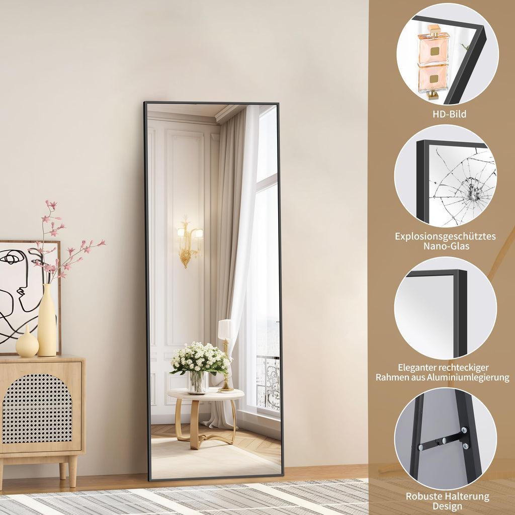 KOCUUY Full Length Mirror | 147x44cm Aluminum Alloy Wall & Floor Mirror