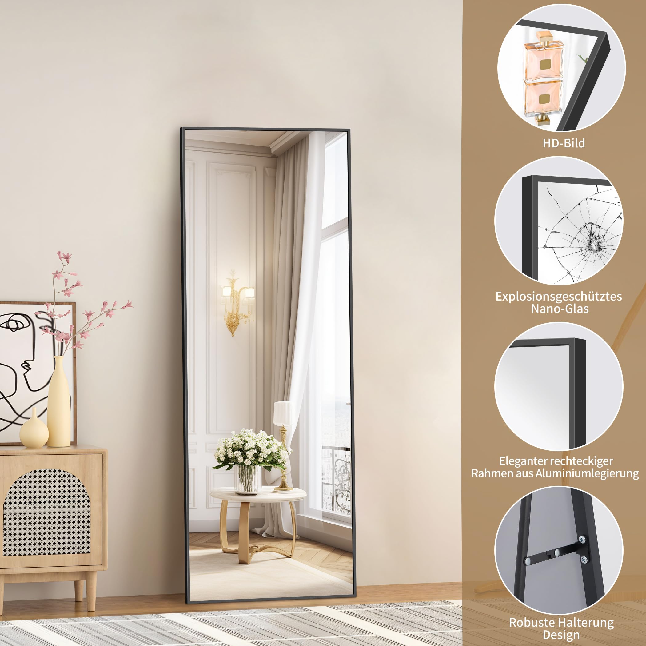 KOCUUY Full Length Mirror | 147x44cm Aluminum Alloy Wall & Floor Mirror