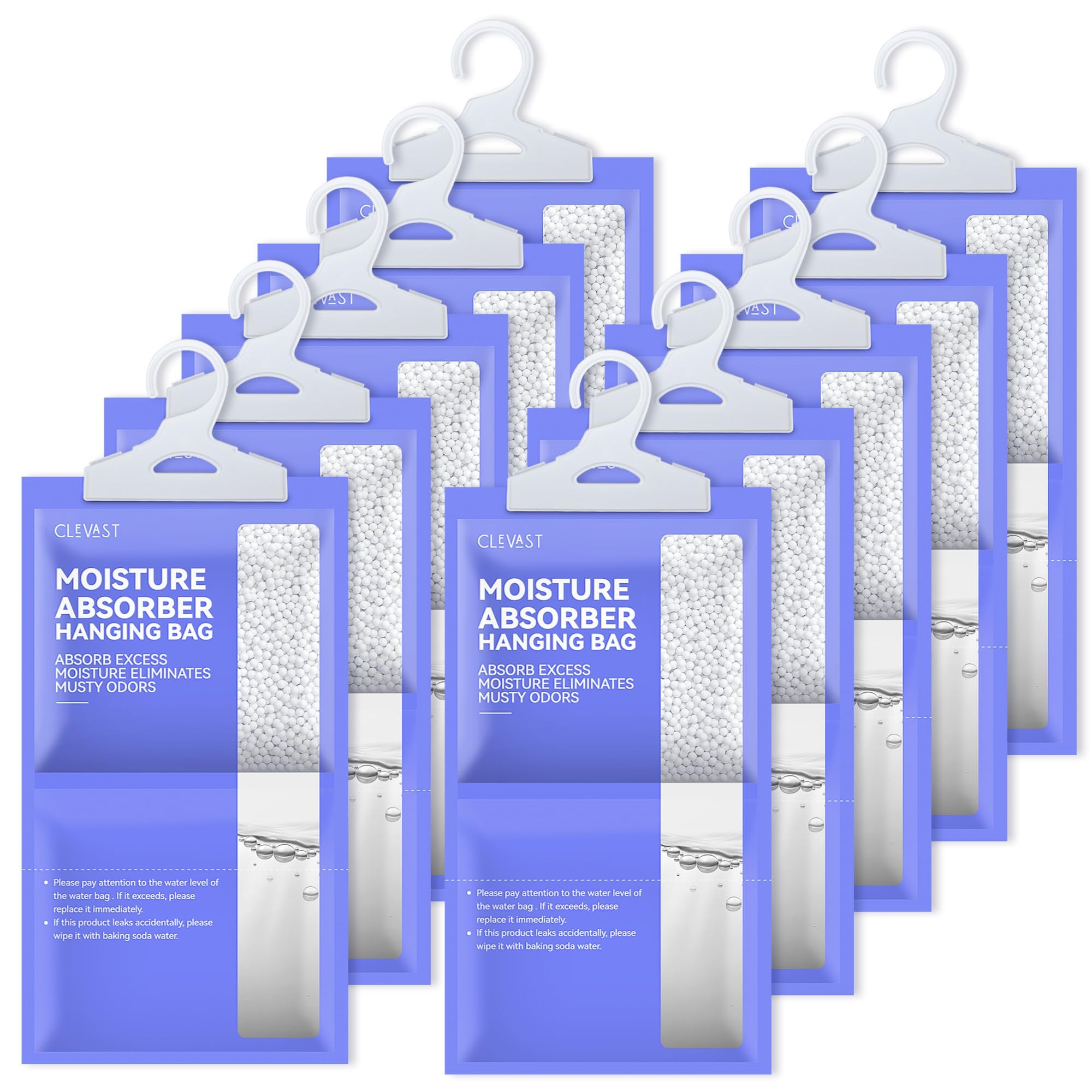 CLEVAST Hanging Wardrobe Dehumidifier Bags - 10 Pack Moisture Absorber
