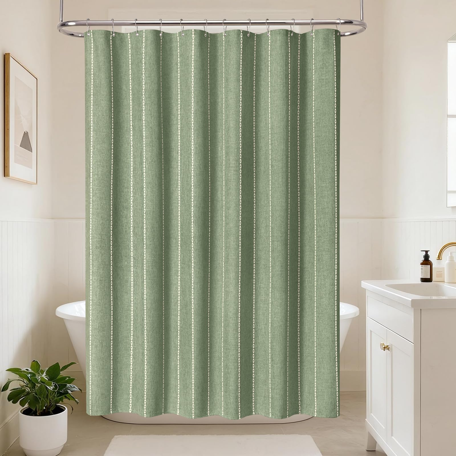 Jolof Store Boho Checkered Shower Curtain | Heavyweight Waterproof Linen