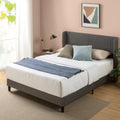 Zinus Sasha King Bed Frame – Dark Grey Upholstered Wingback with Bamboo Slats