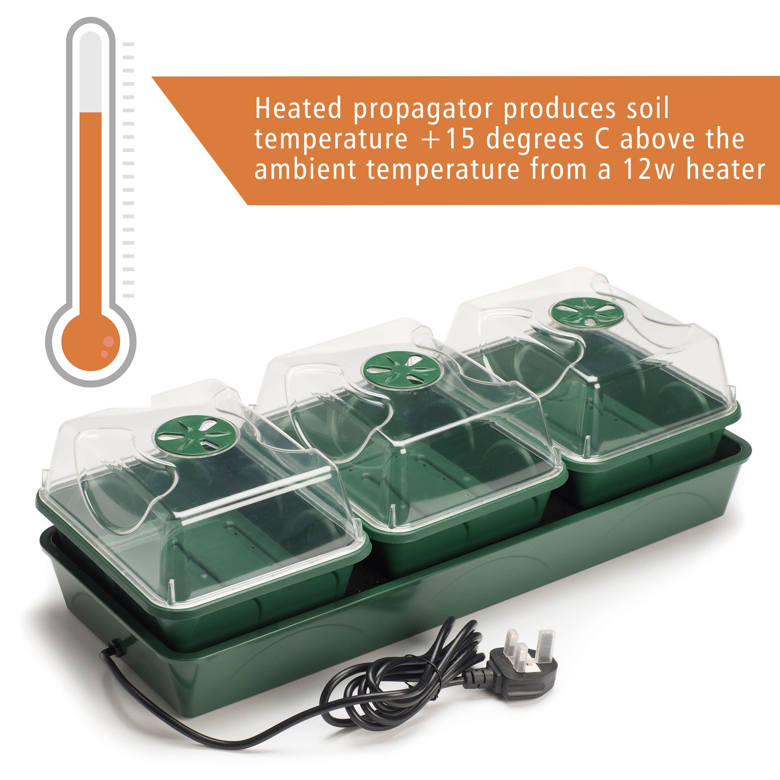 EarlyGrow Heated 3-Bay Windowsill Propagator with Self-Watering Tray