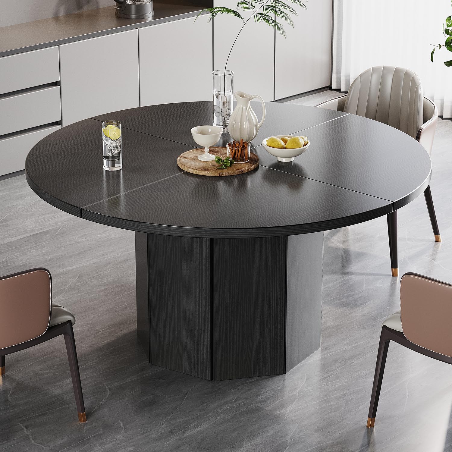 HSH Round Dining Table – 120cm Black Oak Modern Kitchen Table for 4-6