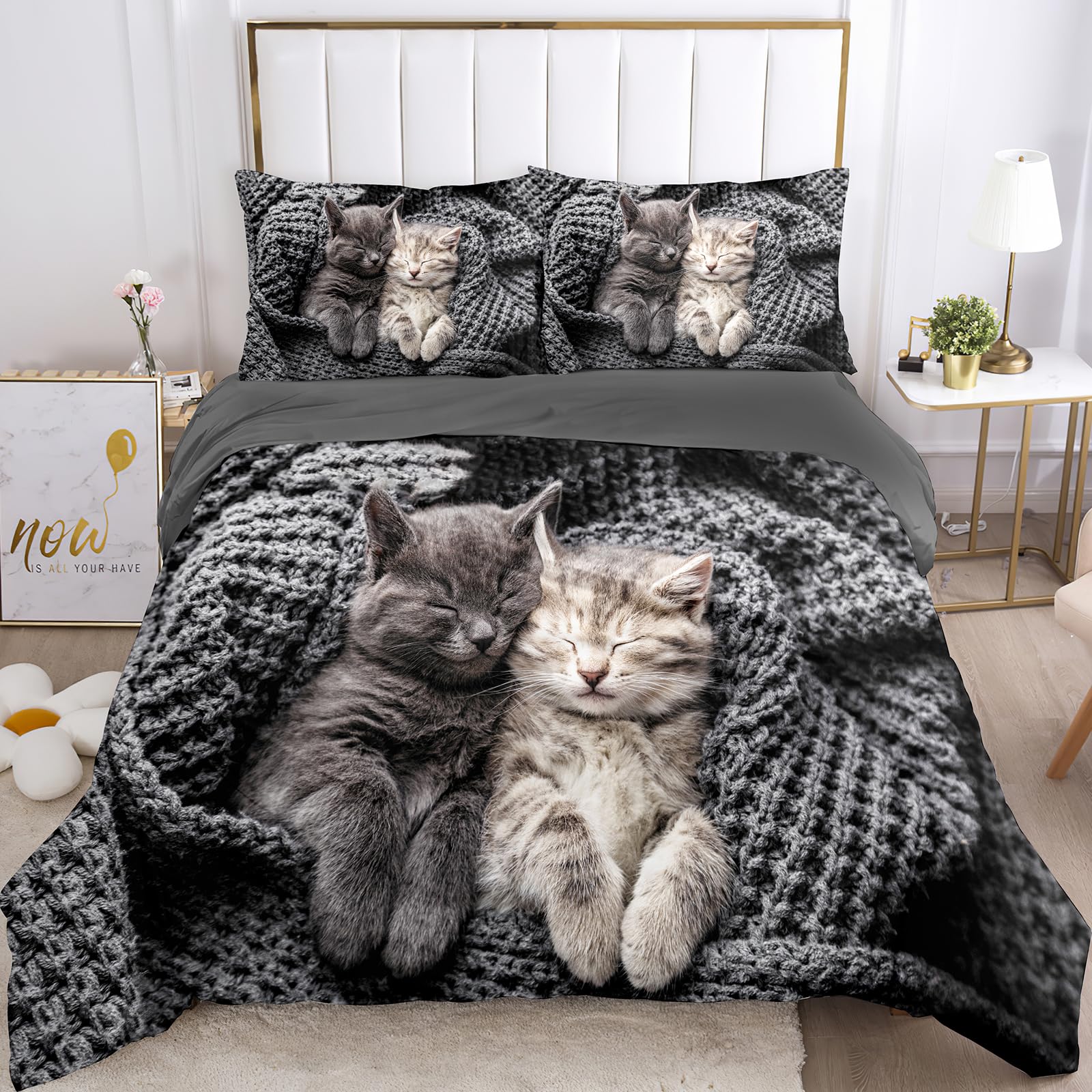 VTRXEG Cat Bedding Set | 3-Piece Soft Microfiber Duvet Cover (220x240cm)