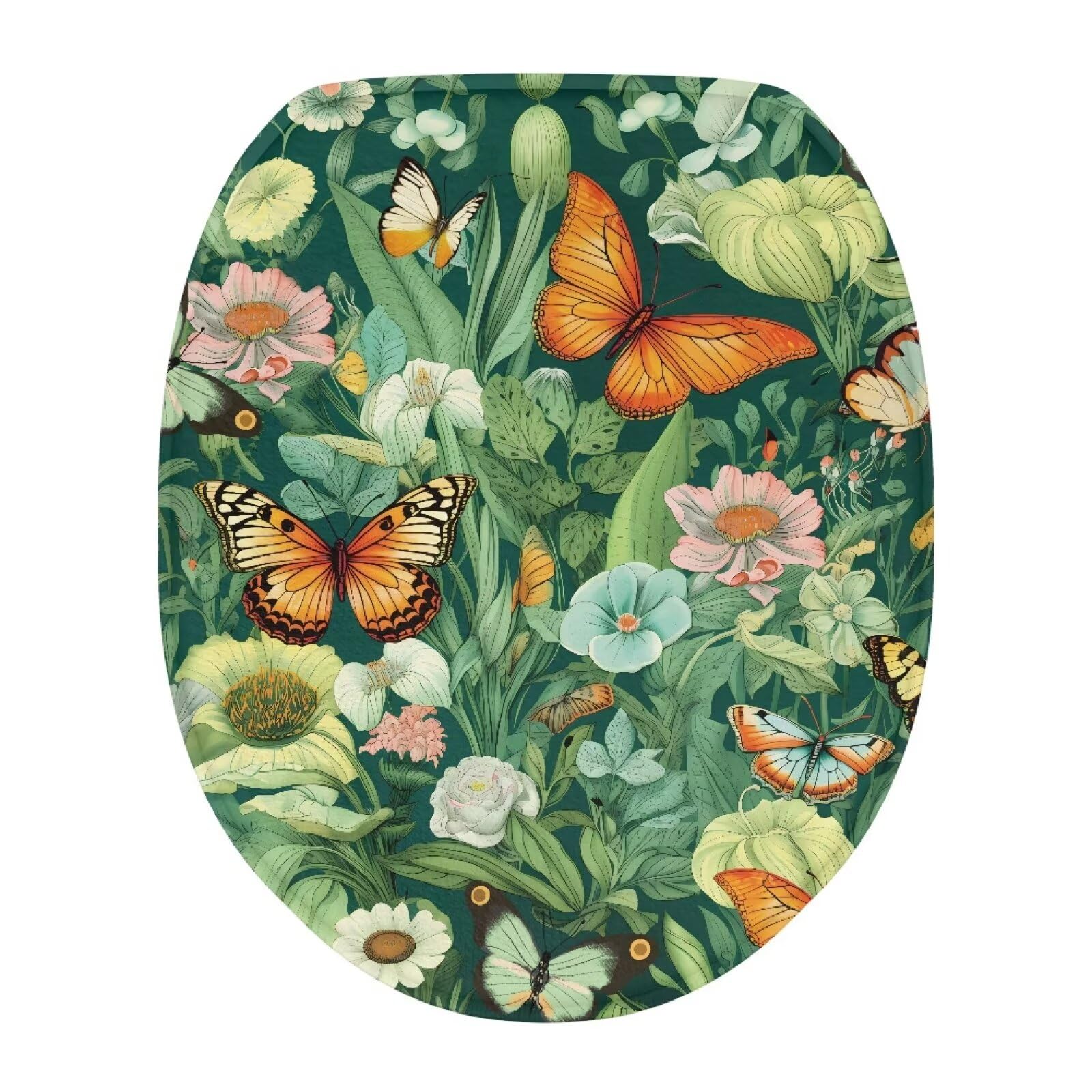 COEQINE Green Butterfly Plush Toilet Seat Cover – Elongated & Round Fit