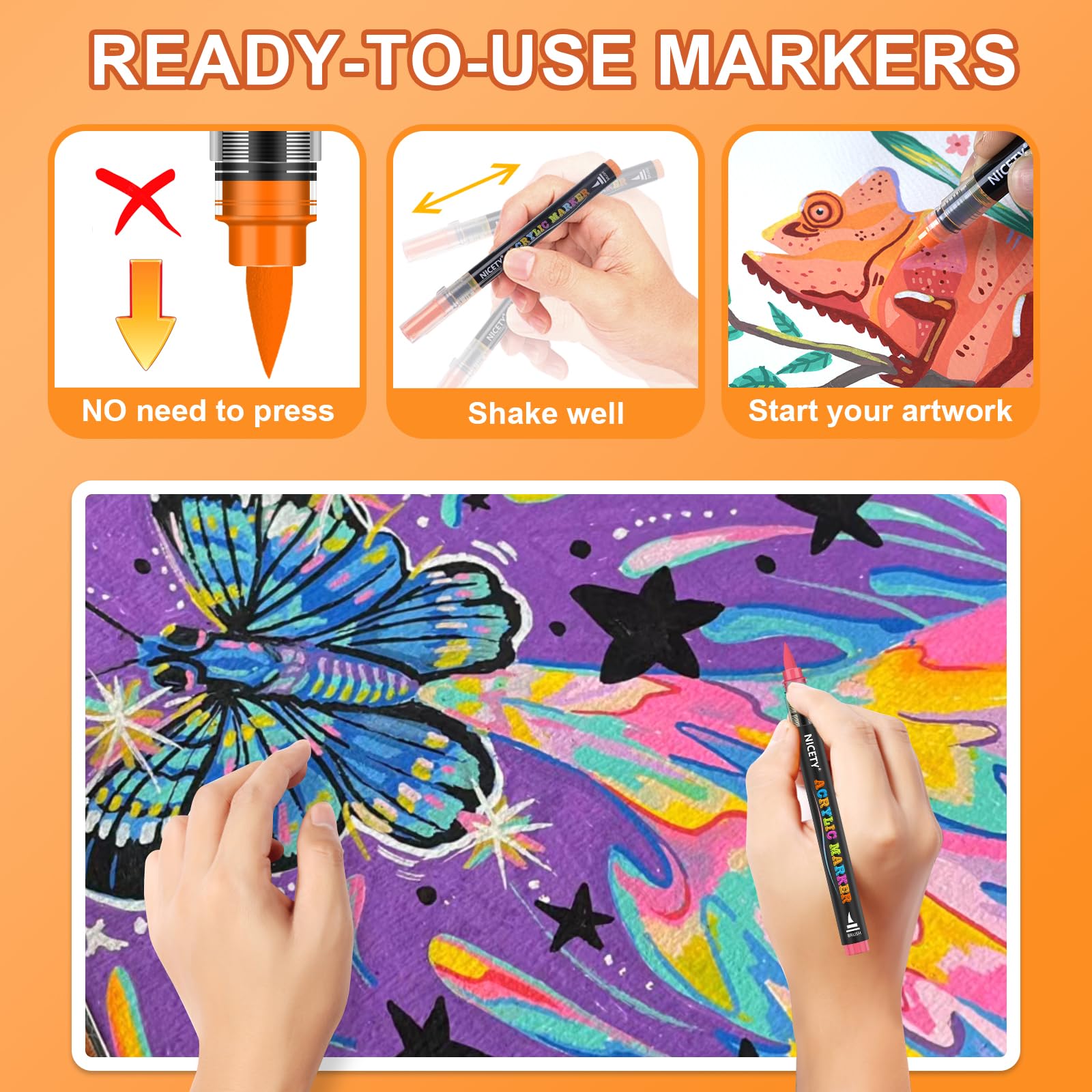 NICETY 180 Colors Acrylic Paint Pens | 1-6mm Brush Tip Markers for Rock Art