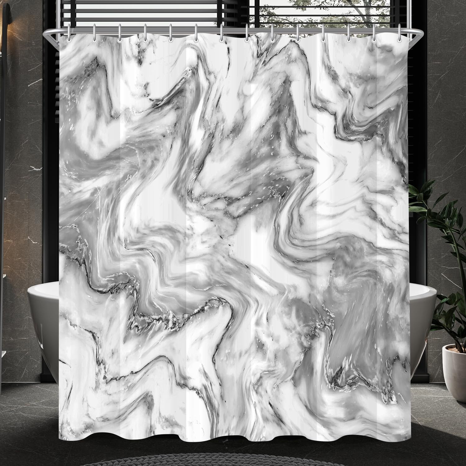 Lerores Marble Shower Curtain | 200x200cm Anti-Mould Weighted Polyester