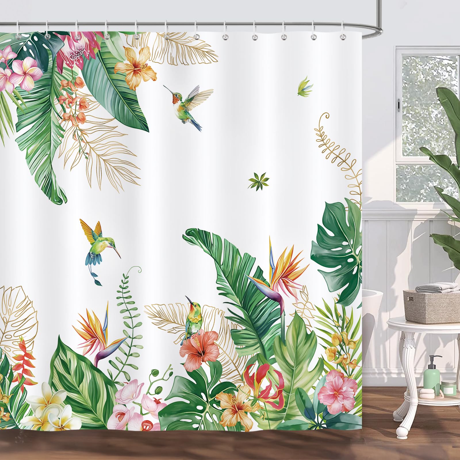 Bonhause Tropical Hummingbirds Shower Curtain | Waterproof Polyester