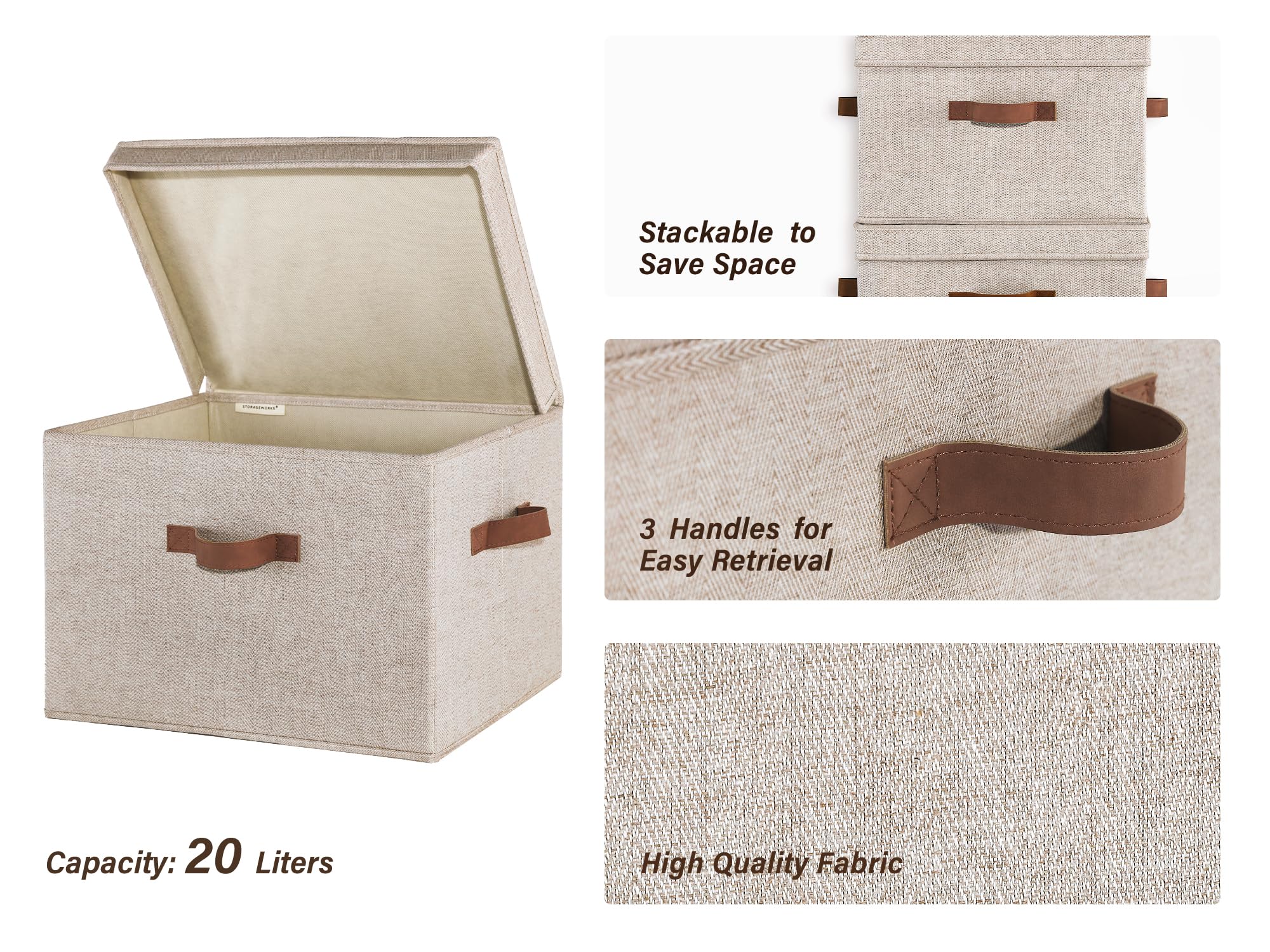 StorageWorks Fabric Closet Storage Bins with Lids - Large 2-Pack, Brown