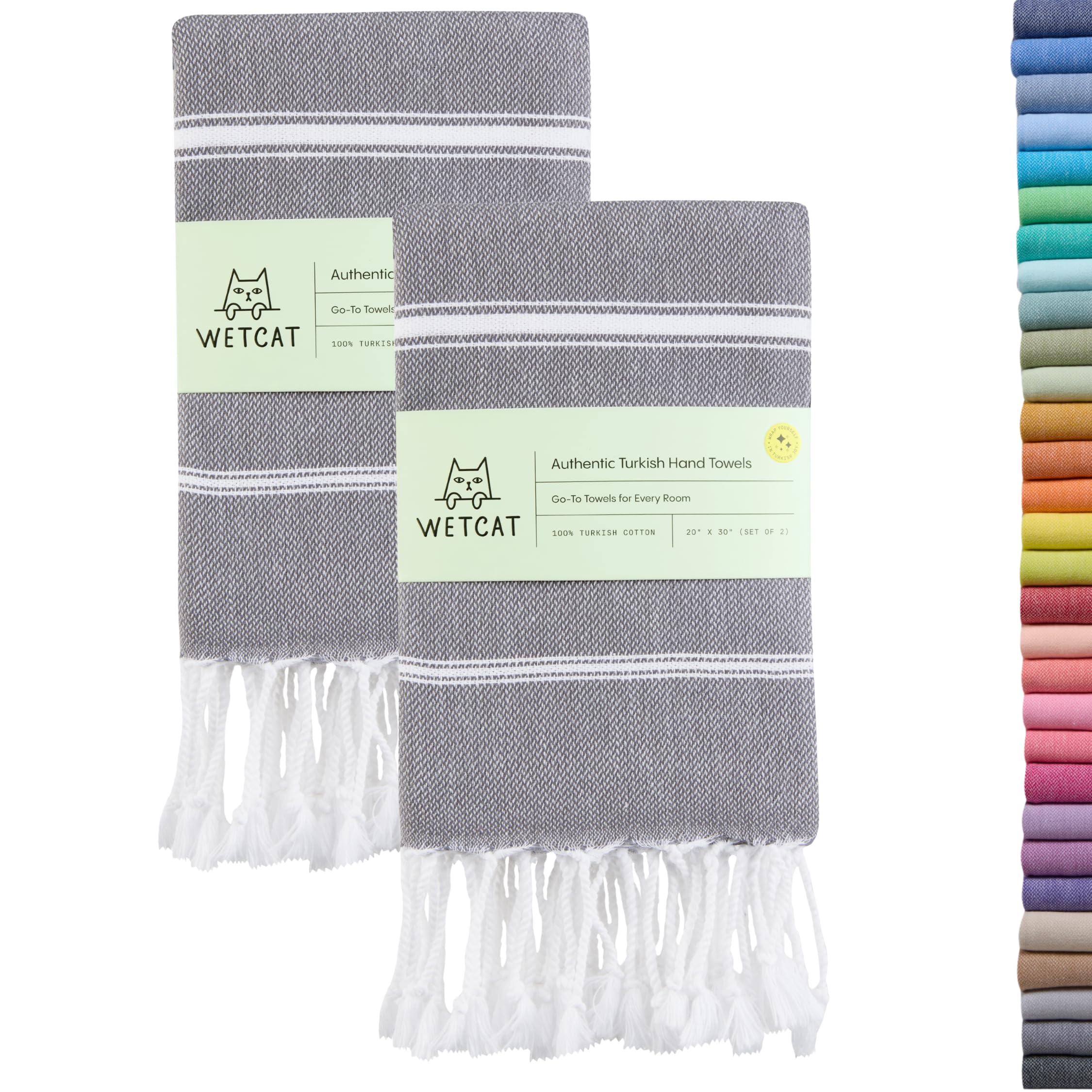 Wetcat Turkish Hand Towels | Set of 2 | 100% Cotton Quick Dry 20x30