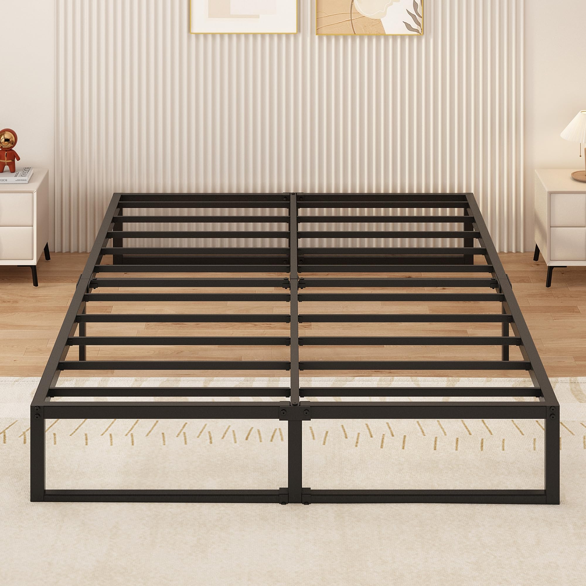 Yicensen Metal Double Bed Frame 140x190cm | Steel Slat Support | Black