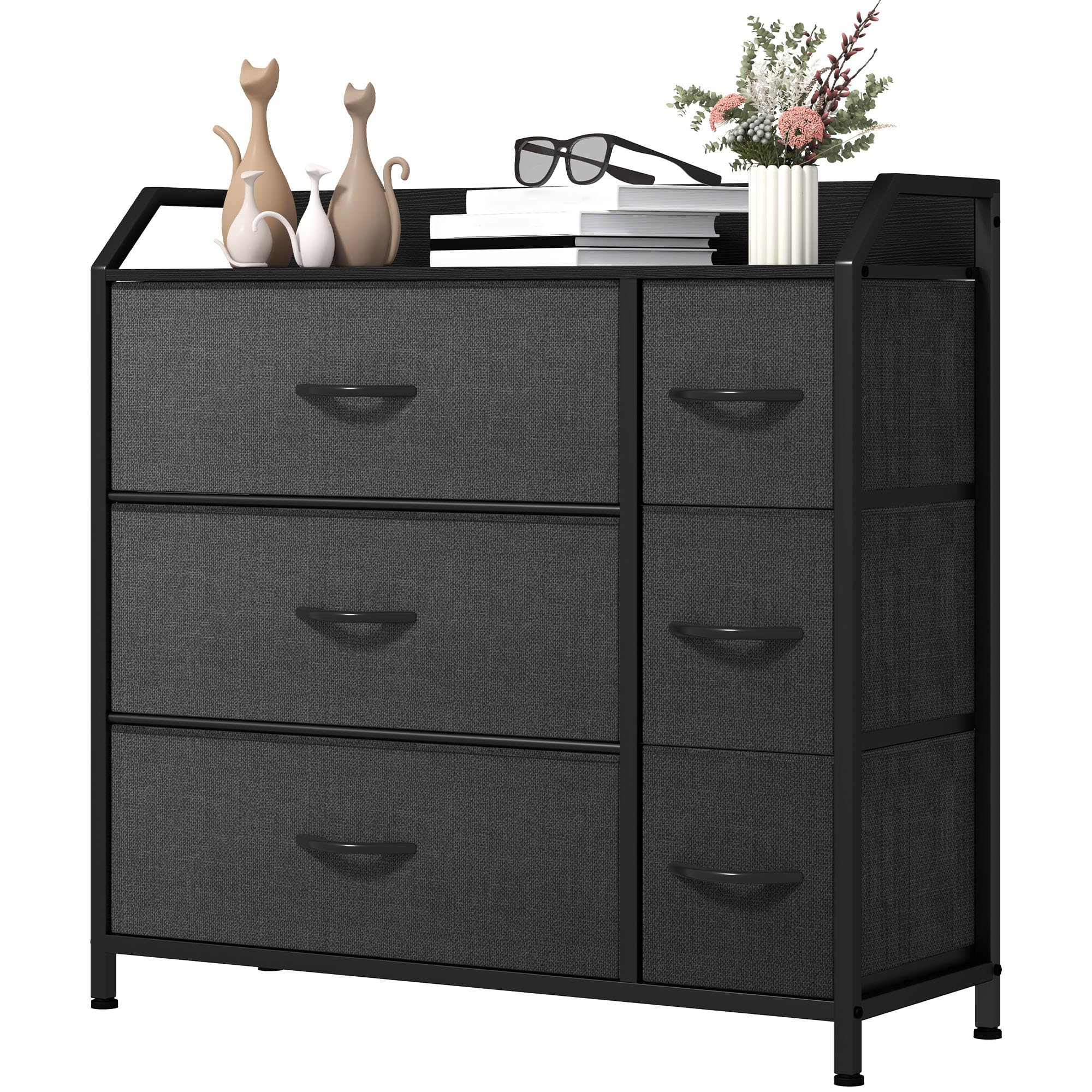 YITAHOME 6-Drawer Fabric Dresser | Sturdy Steel Frame Storage - Black