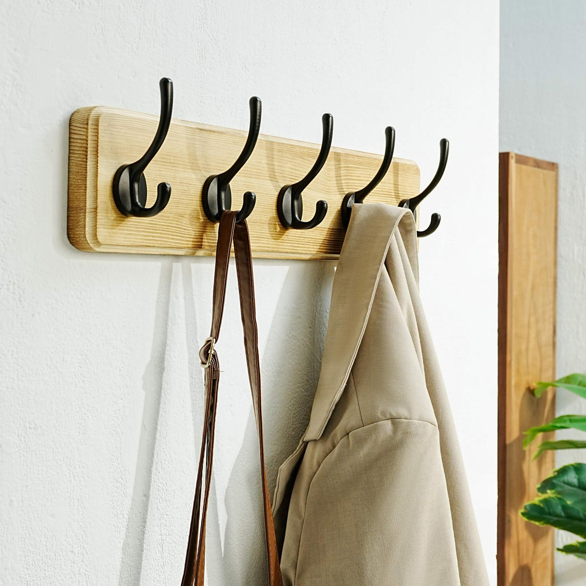 Dseap Coat Rack Wall: Patented, Heavy-Duty, 5-Double-Hooks Wooden Wall Mounted Coat Rack Coat Hanger Hook Rail for Winter Coats Hat Jacket Clothing - image 5
