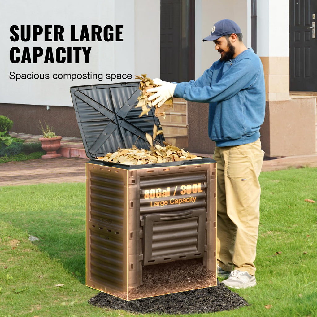 VEVOR 80 Gal Garden Compost Bin | BPA-Free Outdoor Composter with Lid
