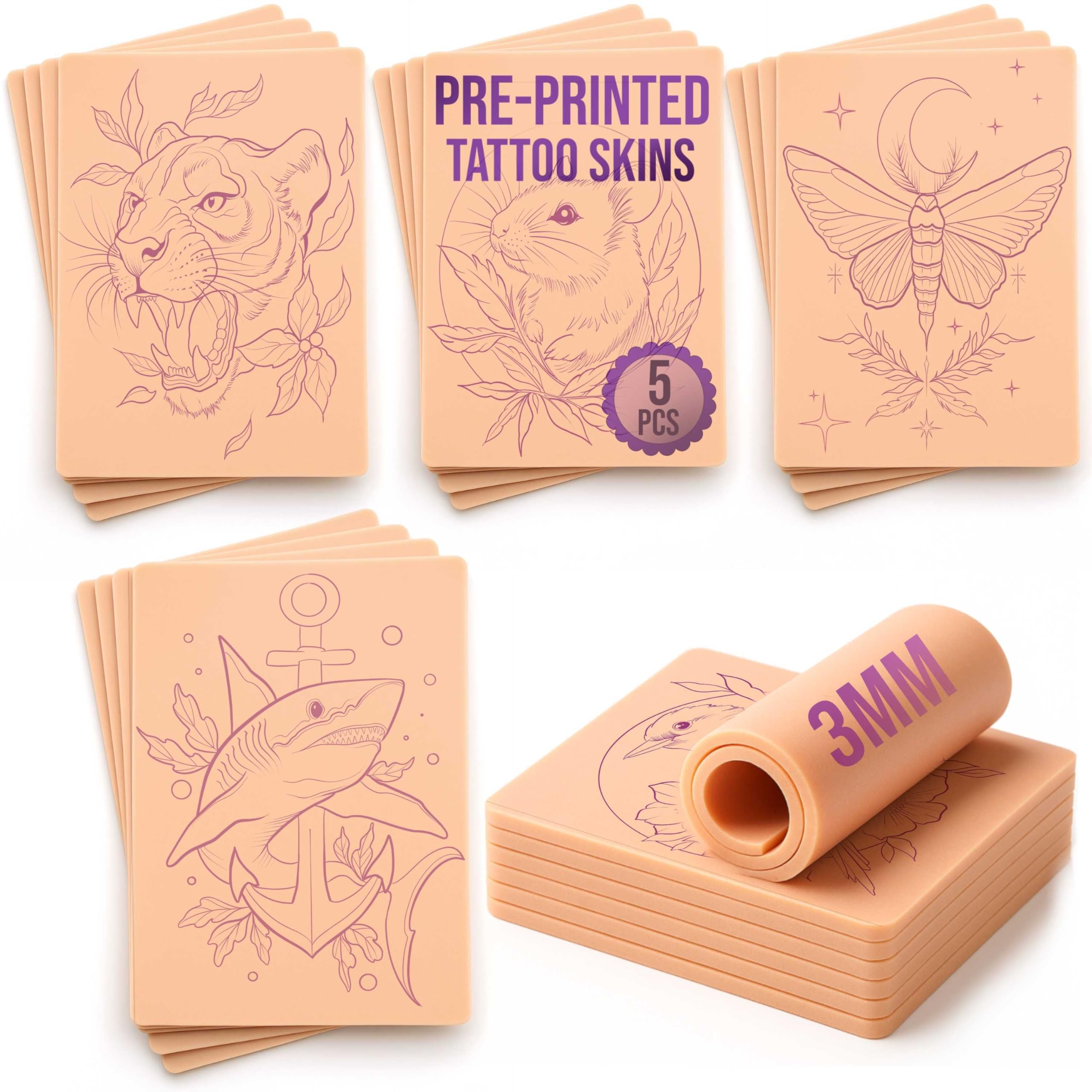 3mm Pre-Printed Tattoo Practice Skins | Neo-Traditional 5-Pack