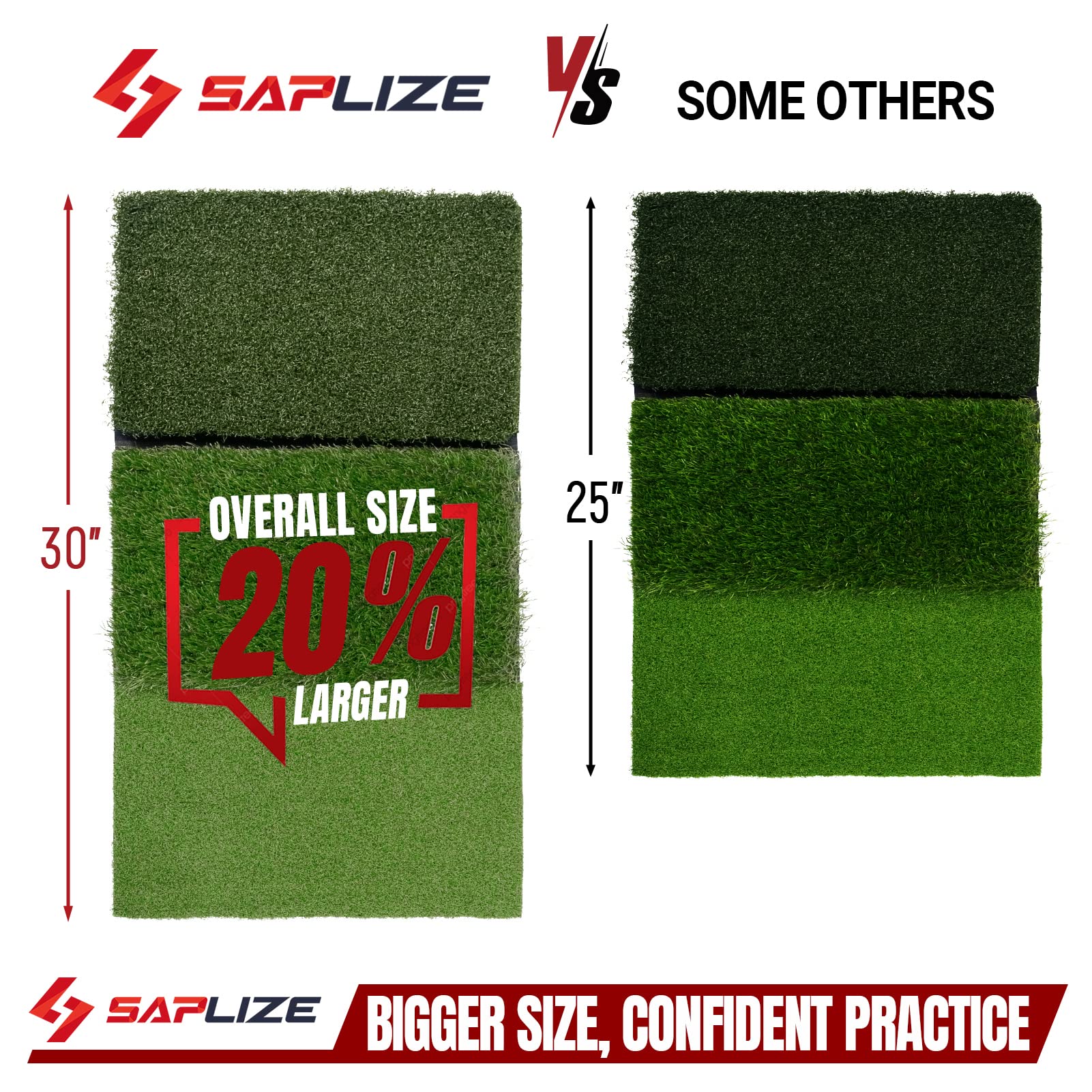 SAPLIZE 3-in-1 Golf Hitting Mat – Foldable Tri-Turf Practice Mat, 30"x15"