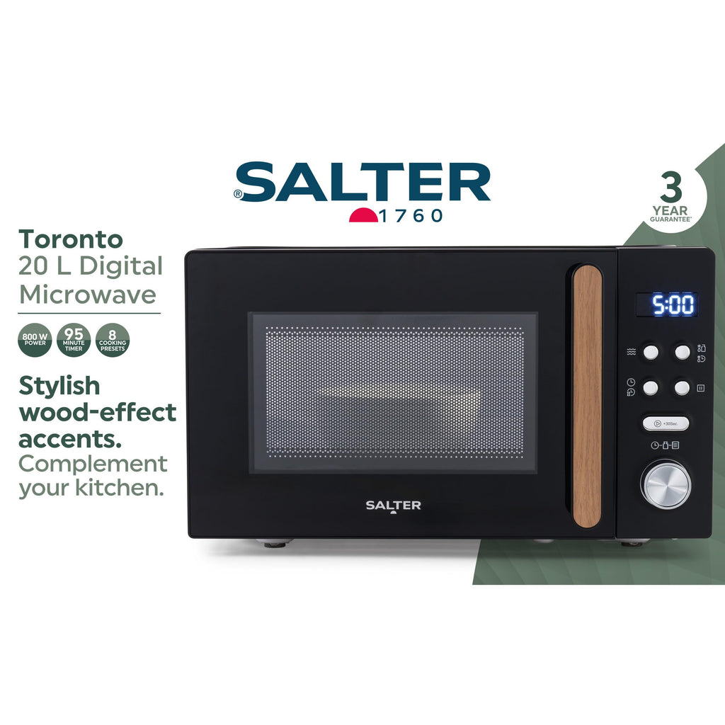 Salter Toronto 20L Digital Microwave – 800W Black with Wood-Effect