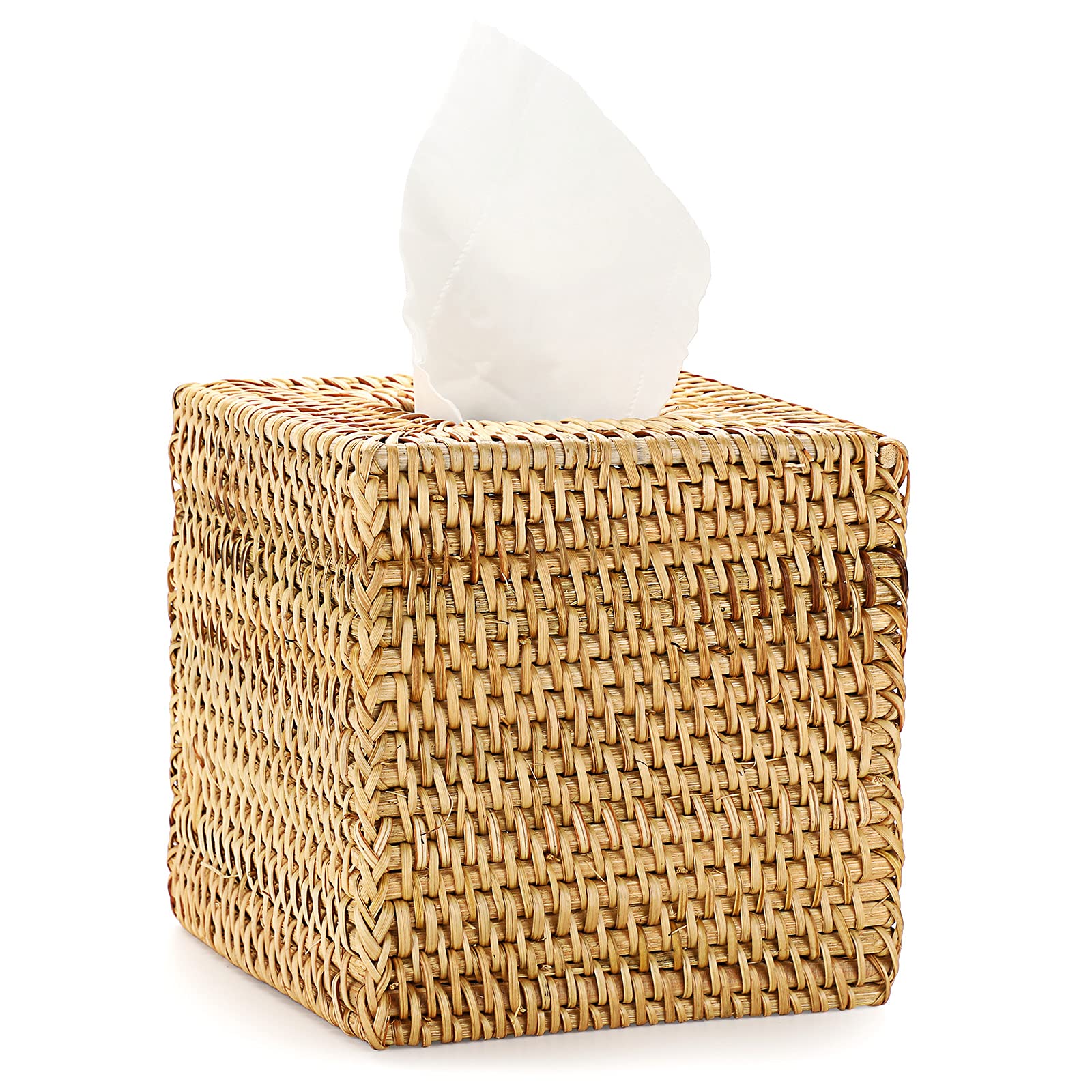 Rattan Woven Square Tissue Box Cover – Whitewash Decor
