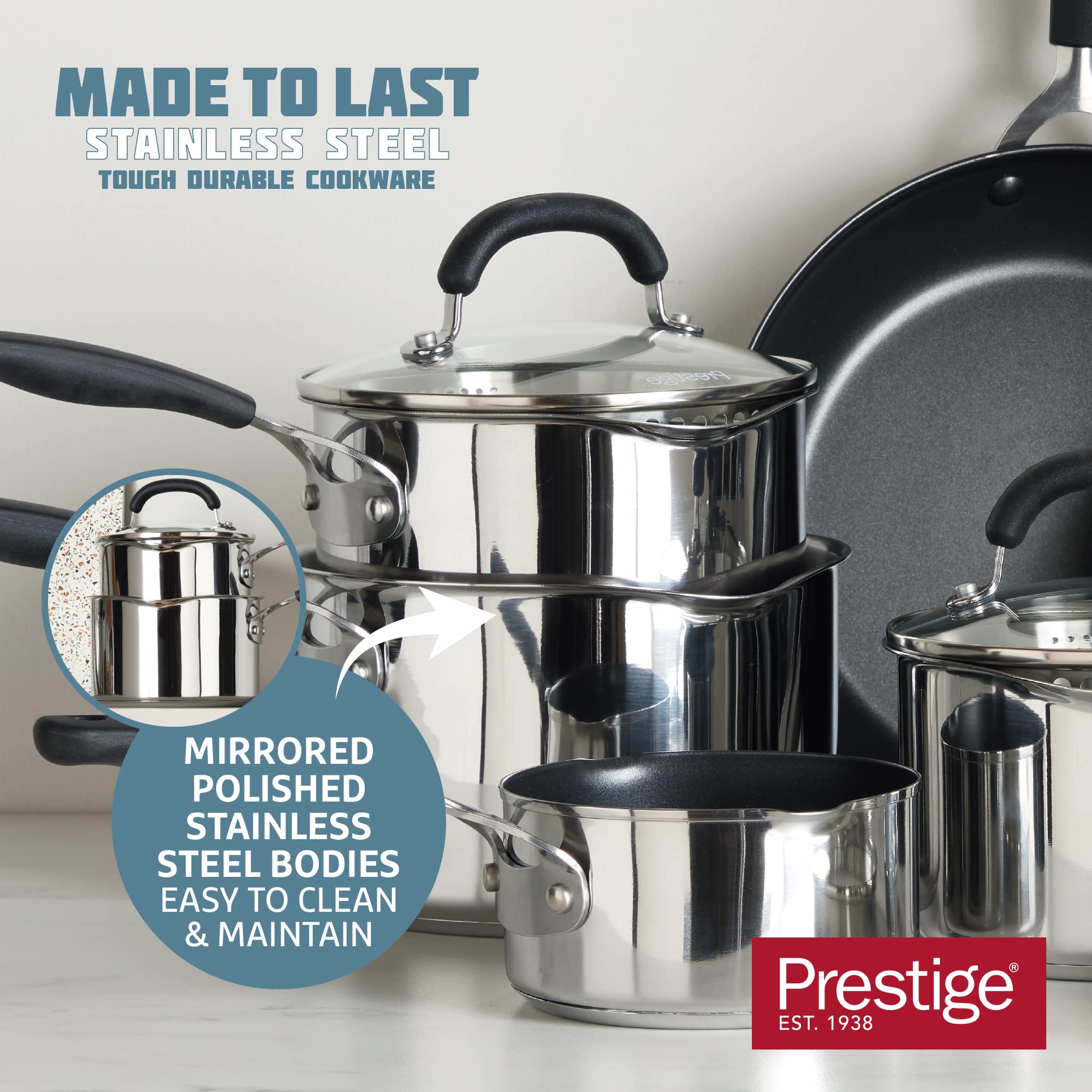 Prestige Stainless Steel Saucepan with Straining Lid - 20cm Induction