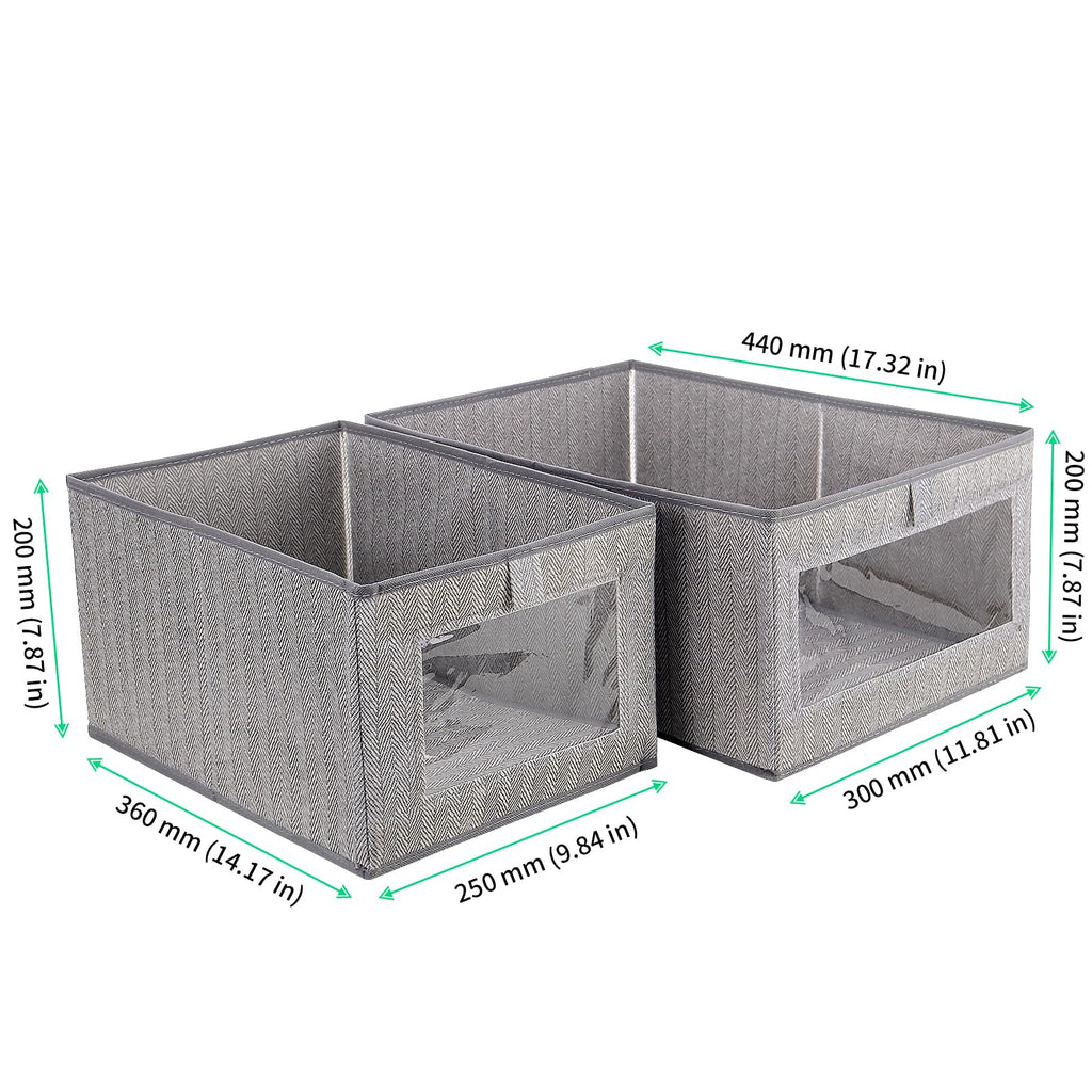FUNSUEI 6 Pack Foldable Clothes Storage Boxes Large & Medium, Fabric Wardrobe Storage Organiser with Clear Window for Clothes, Snacks, Towel