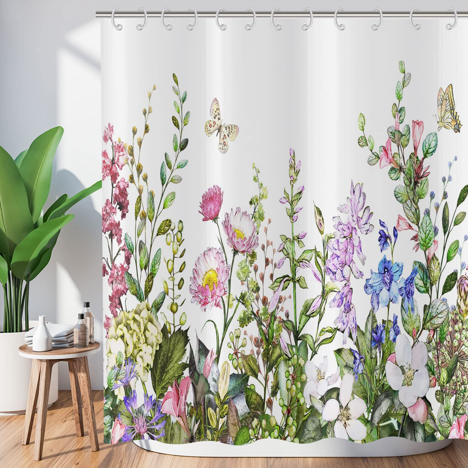 Hnmdmyi Floral Shower Curtain | Waterproof Polyester Botanical Bath Decor