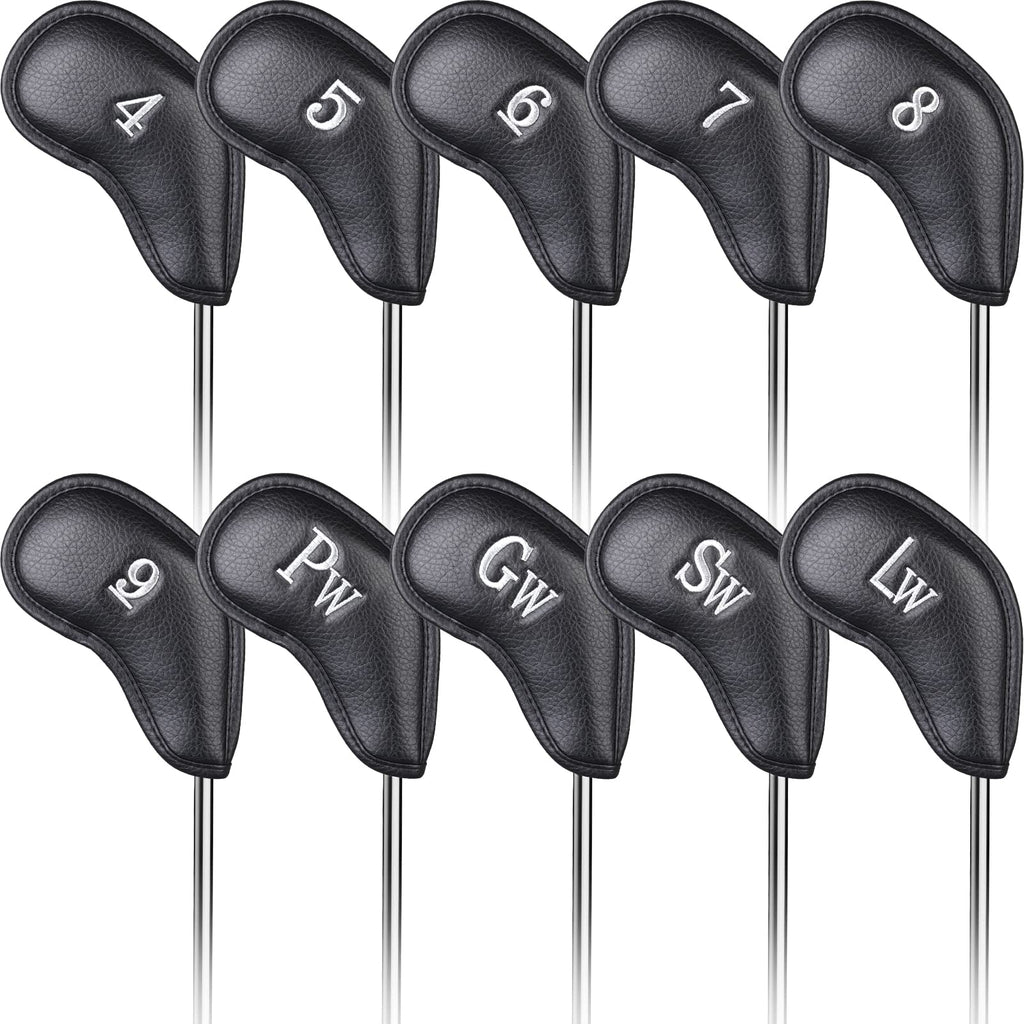 Craftsman Golf Black Leather Iron Headcover Set | 10pc Magnetic Closure