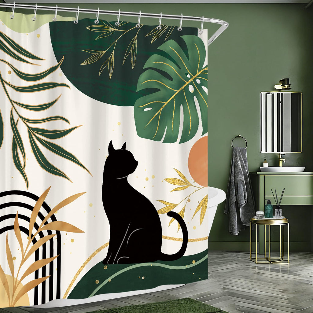 hometrixx Boho Black Cat Palm Leaf Sun Shower Curtain Green 72X72Inch - image 3