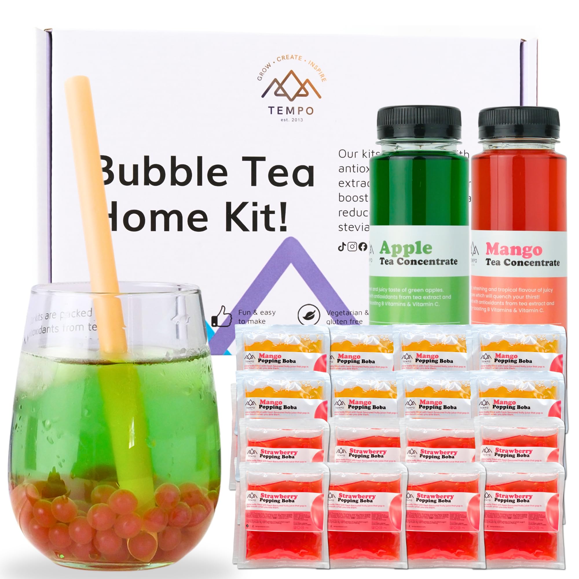 Jolof Store Bubble Tea Kit - Apple & Mango Fruit Tea with Popping Boba