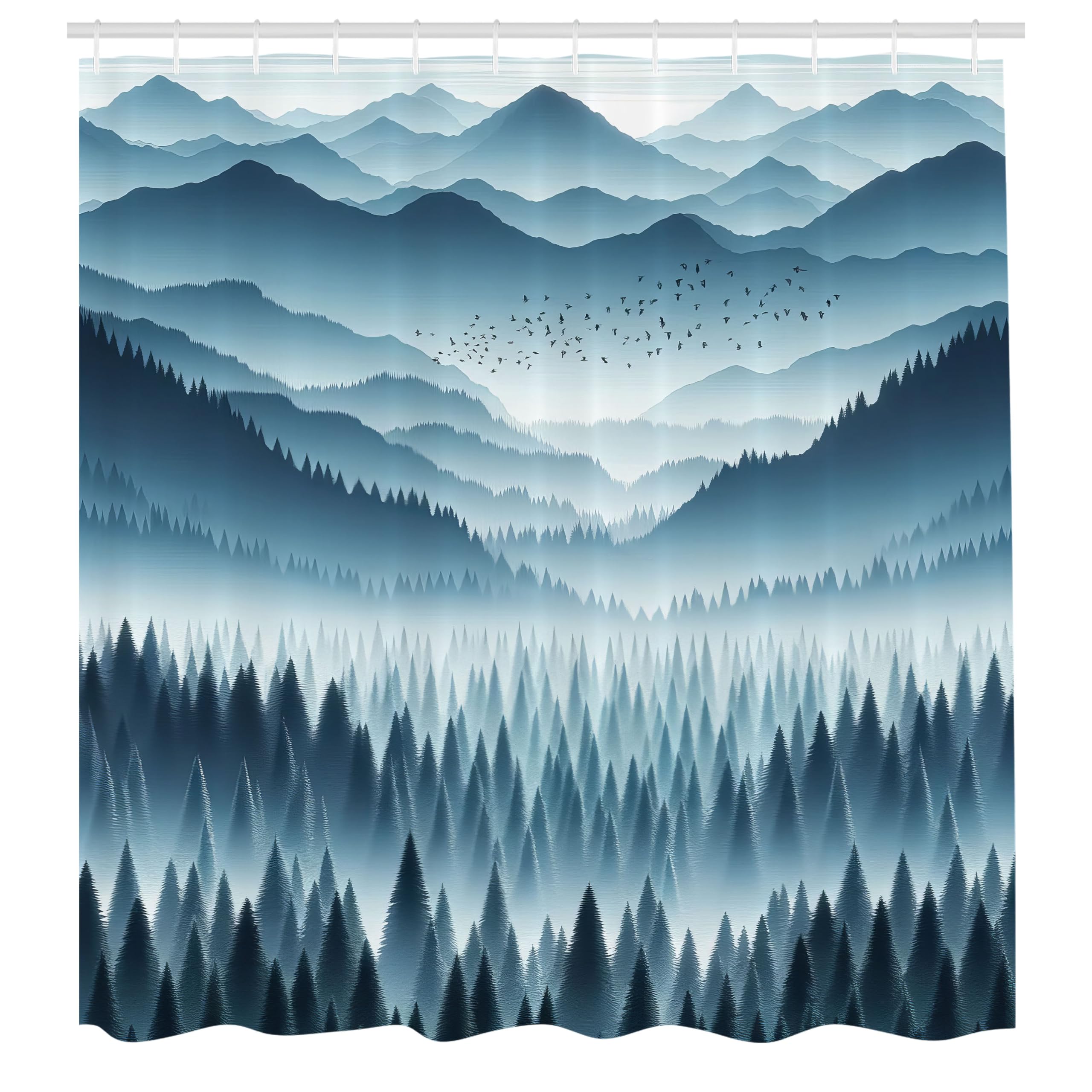 Abakuhaus Misty Mountain Shower Curtain | Waterproof Fabric – 175 x 200 cm
