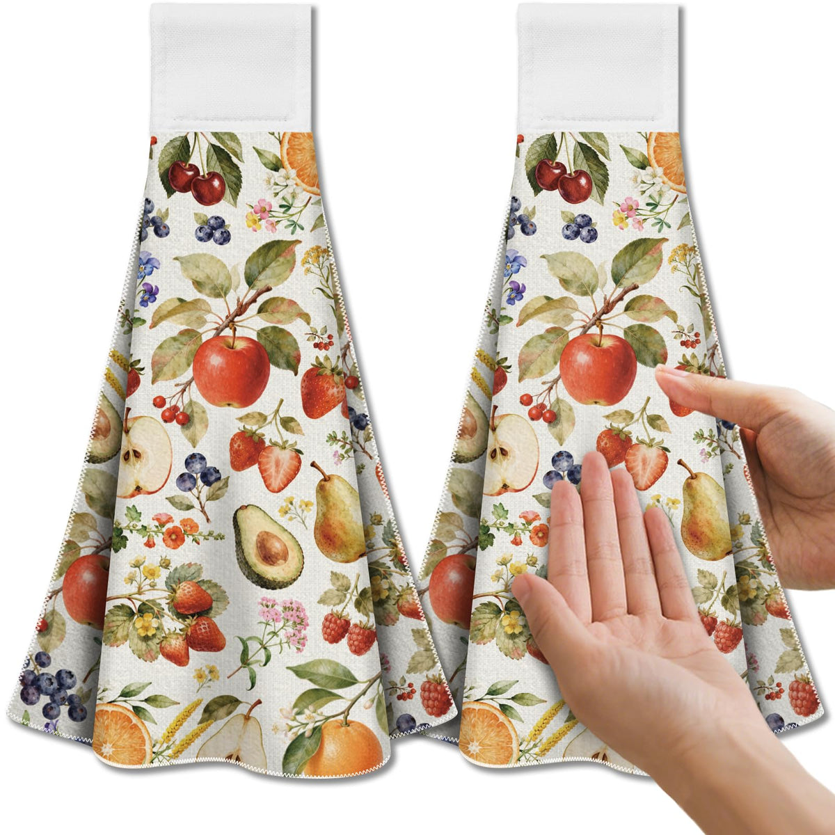 CUTHOLLOW 2 Pcs Fruits and Flowers Hanging Kitchen Towels with Loop - image 1