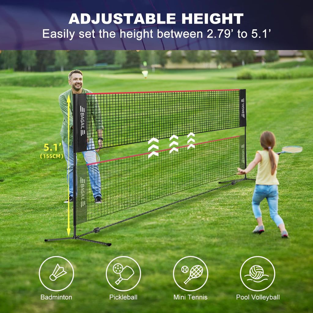 BAGAIL Portable Badminton Net – Height Adjustable Foldable Sports Net