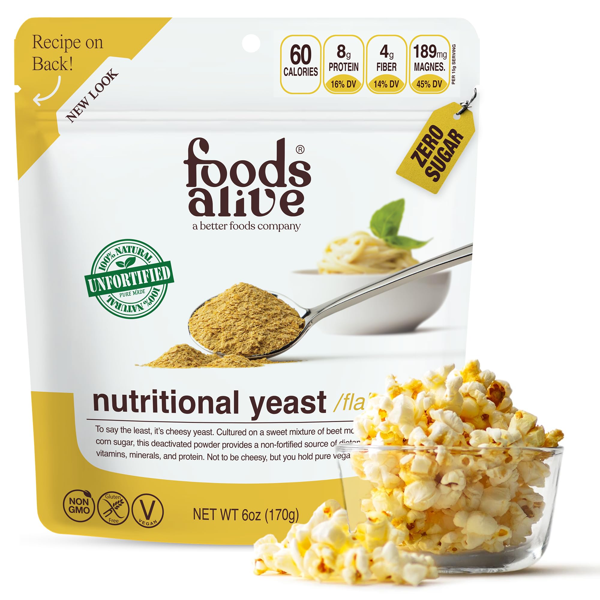 Foods Alive Nutritional Yeast – Non-GMO Vegan Cheese Alternative - 6 oz