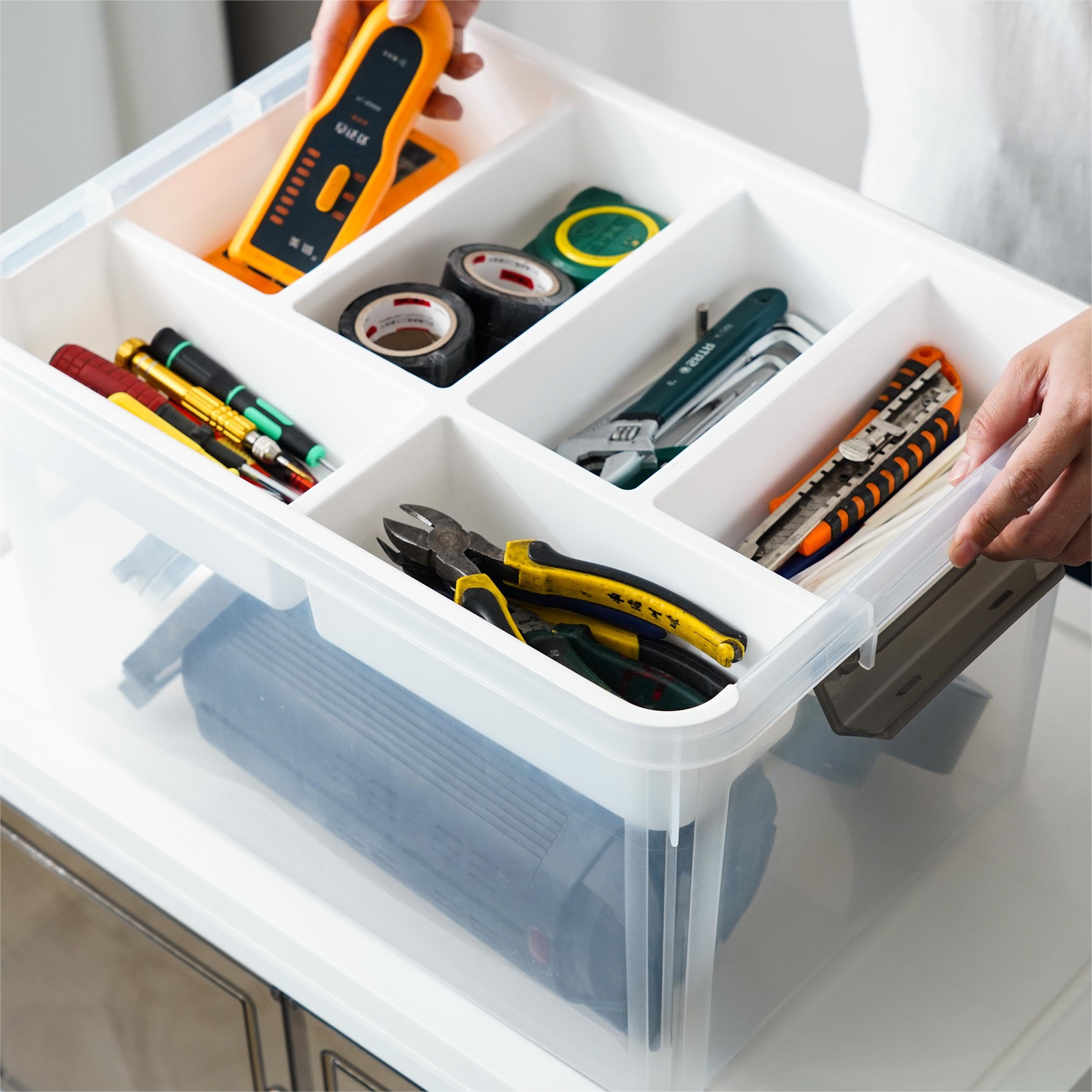 Citylife 30L Plastic Storage Box with 6 Removable Trays | Craft Organizer