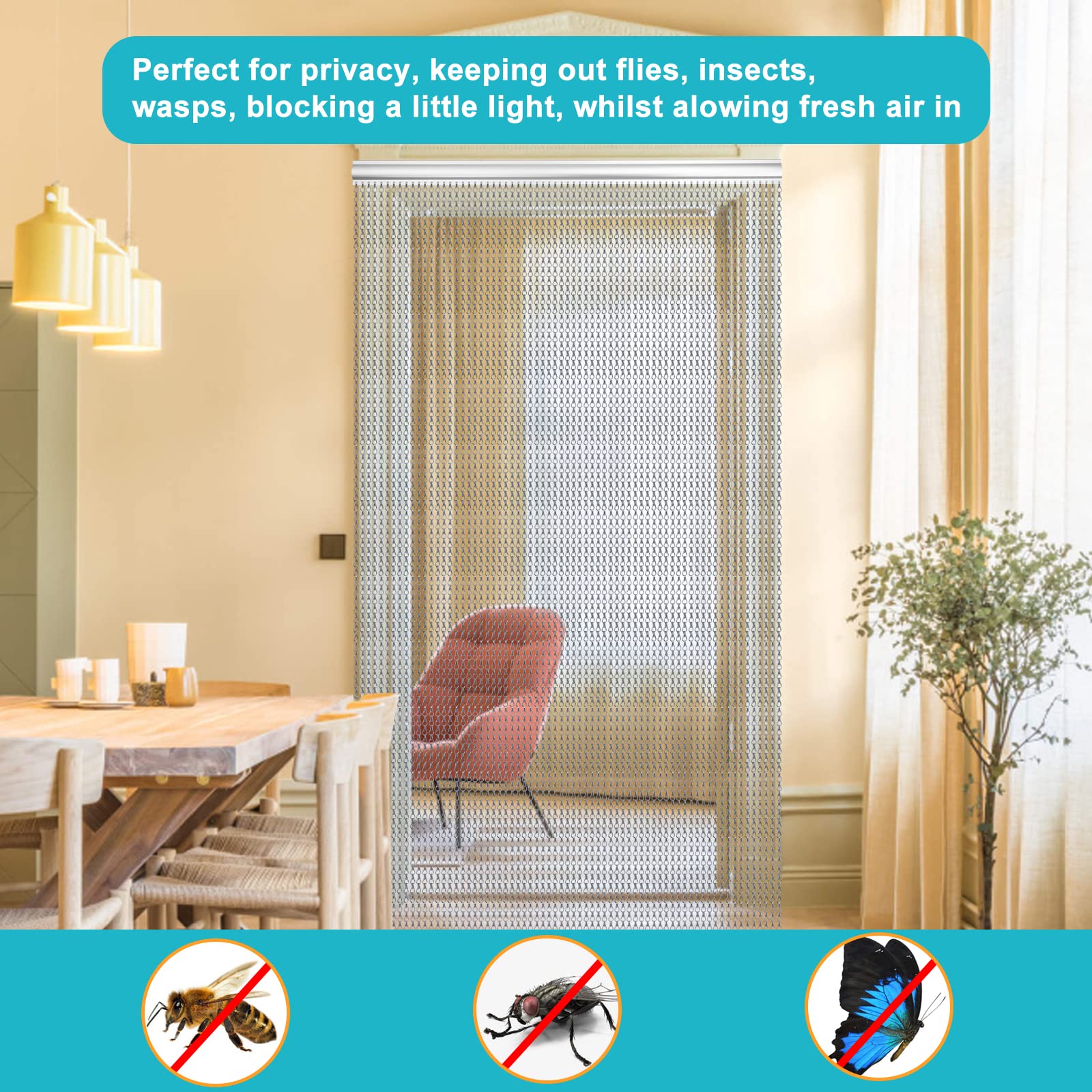 LYMMIYTC Aluminium Chain Door Curtain | 90x210cm Grey Metal Fly Screen
