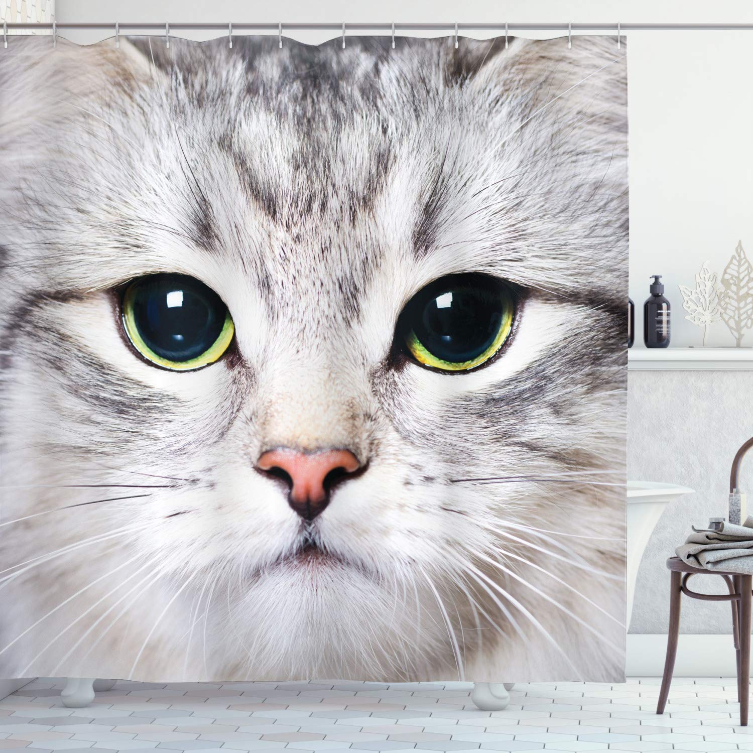 Abakuhaus Cat Print Shower Curtain | Waterproof Fabric Bathroom Decor, 70"