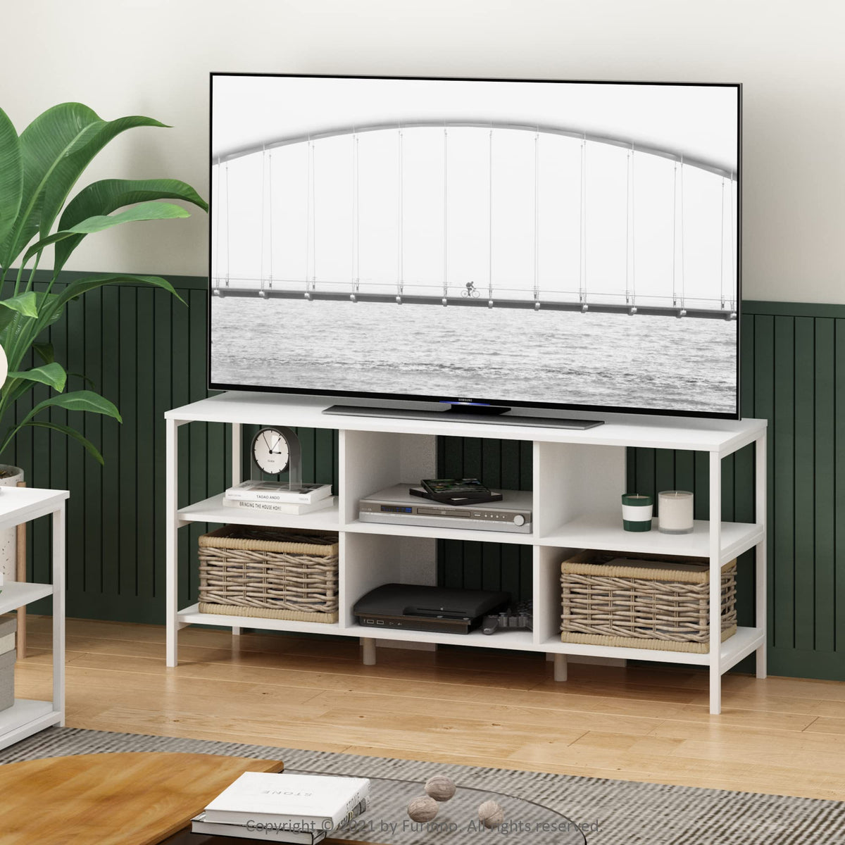 Furinno Camnus Modern Living TV Stand for TVs up to 60 Inch, Solid White/White - image 3