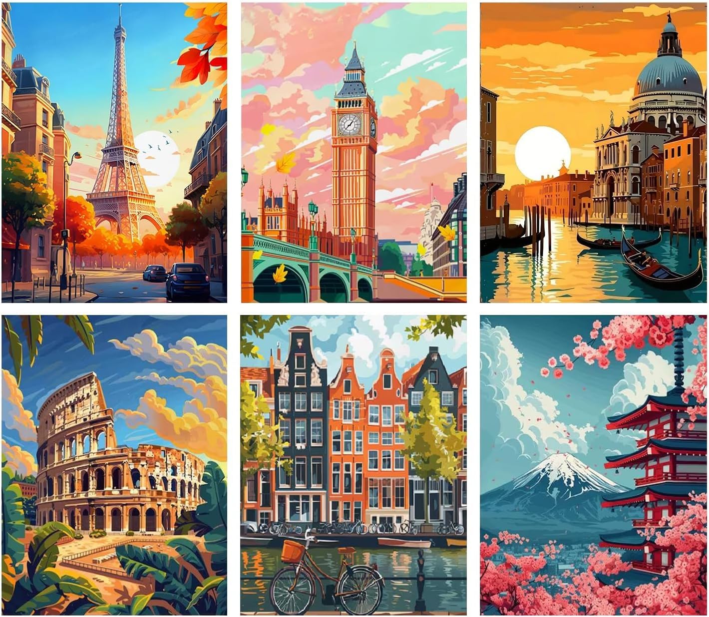BEAYIOU 6 Pack Landscape Diamond Art Kits - 5D Full Drill DIY Gem Painting