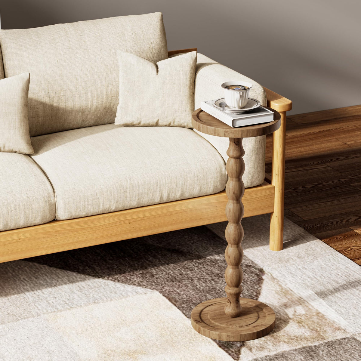 Wooden Round Side Table, Round Bar Table,Small End Table-Dunkle Holzfarbe - image 2