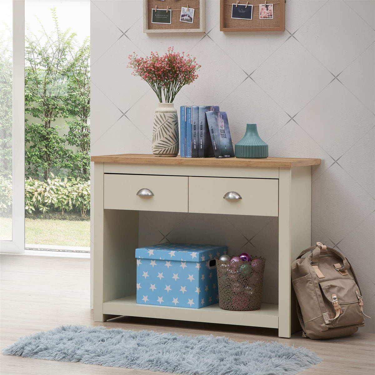 TAD TIMBER ART DESIGN UK Lisbon Console Hallway Side Table 2 Drawers Shelf Desk Storage Furniture Cream - image 1