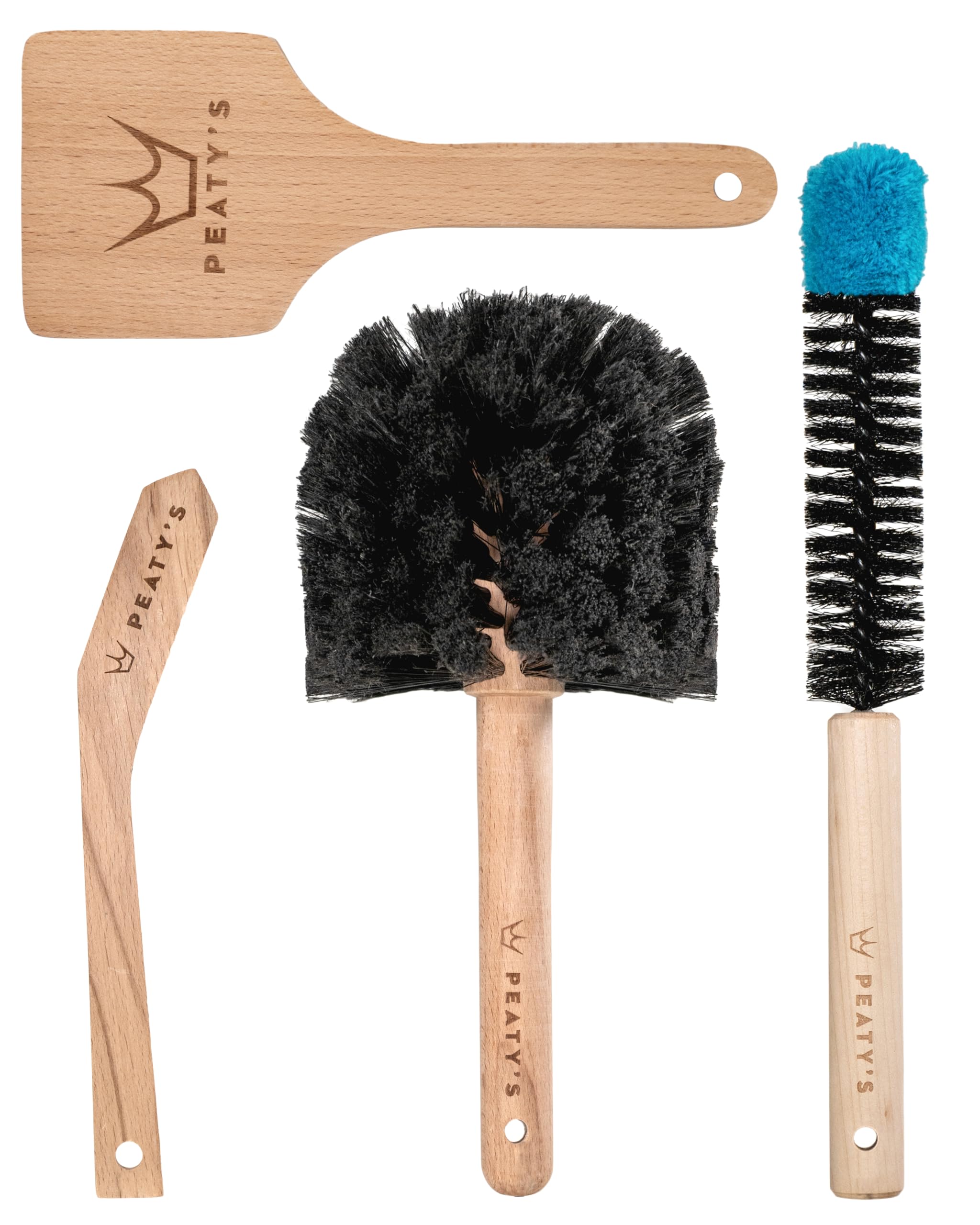 Peaty's 4-Piece Bicycle Brush Set – Waxed Beech Wood Cleaning Kit