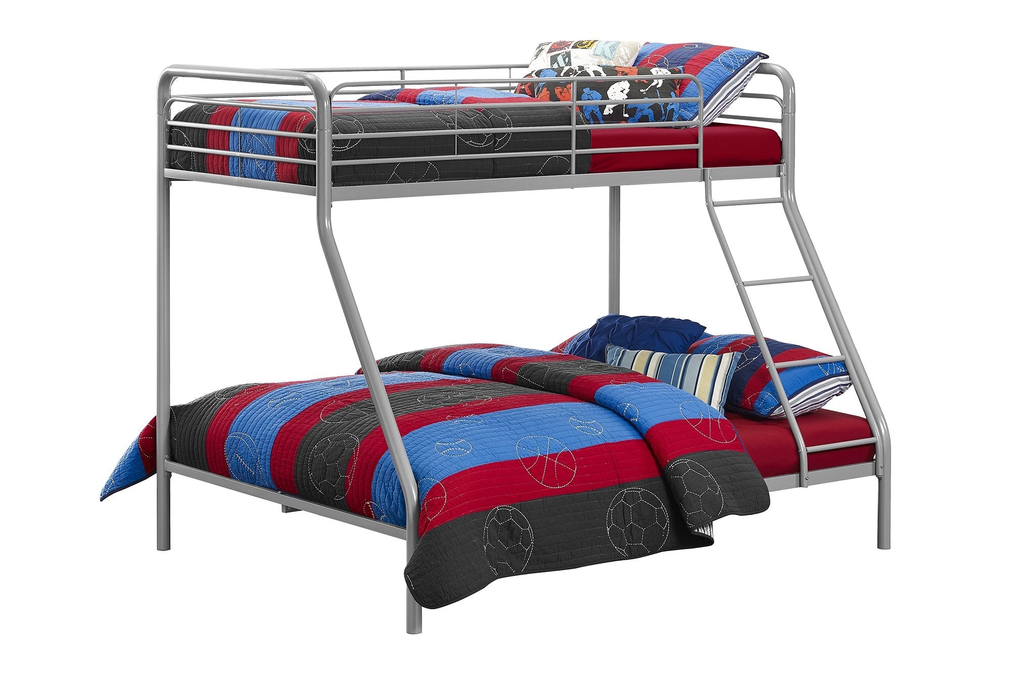 DHP Furniture Metal Bunk Bed | Single Over Double - Silver/Grey