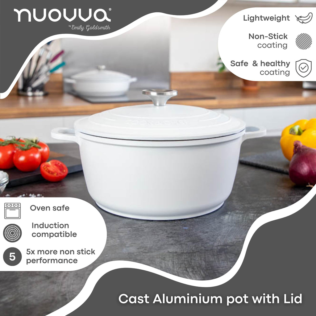 Nuovva 4L Non-Stick Casserole Dish – 24cm Aluminium Dutch Oven, Cream