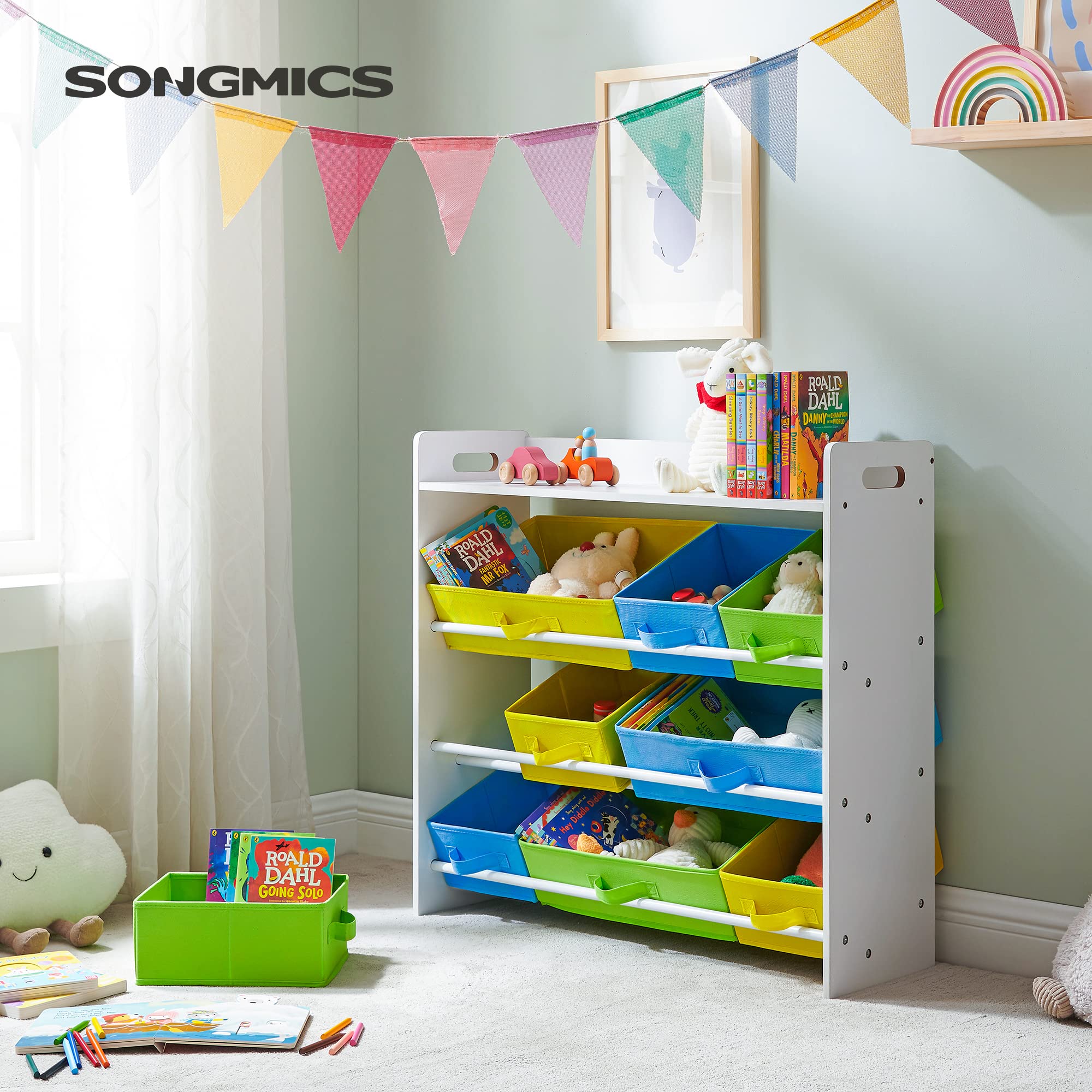 SONGMICS Kids Toy Organiser | Wooden Storage Unit with 9 Bins