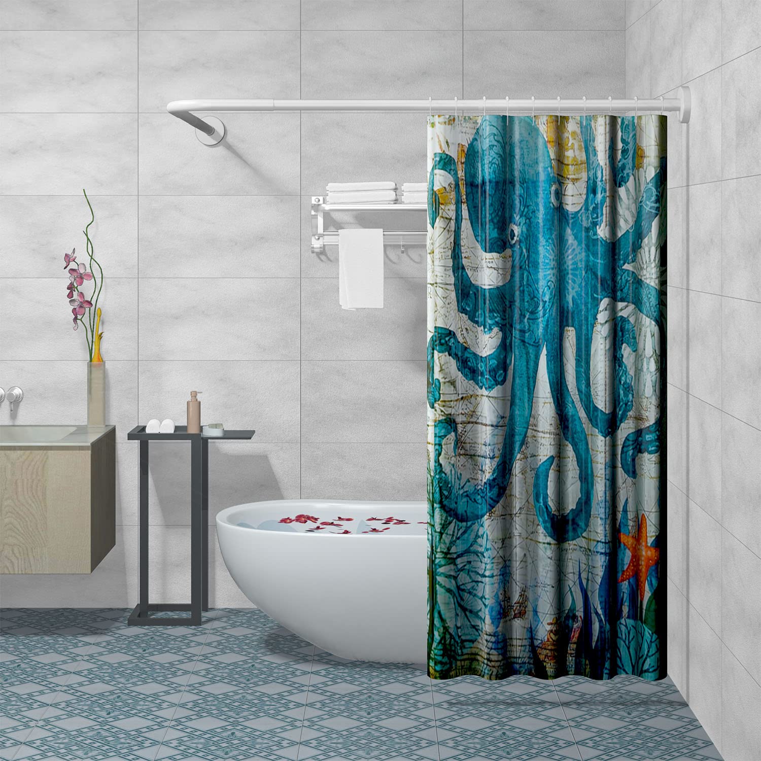SIKAIQI L-Shaped Stretchable 304 Stainless Steel Corner Shower Curtain Rod