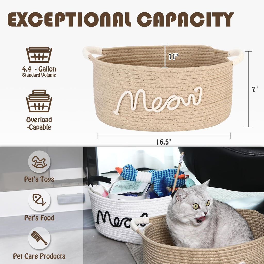Sea Team Beige Meow Cotton Rope Storage Bin Pet Toy Food Shelf Basket - image 3
