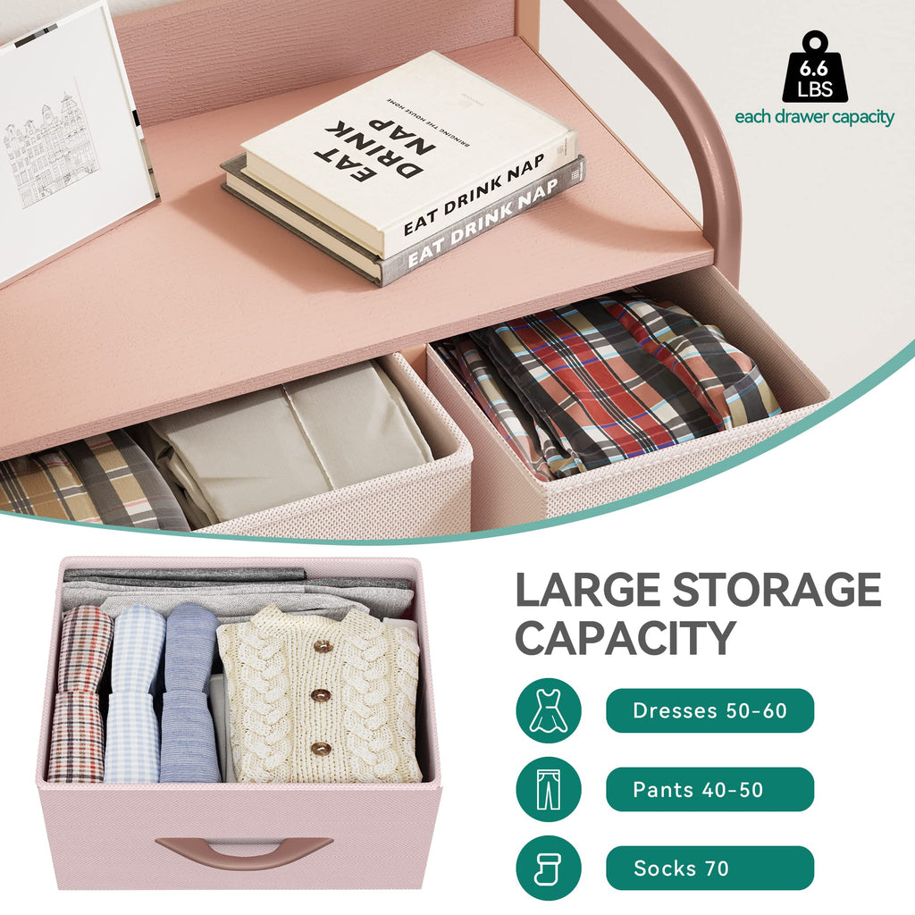 YITAHOME 7 Drawer Fabric Dresser – Metal Frame Storage Chest, Pink