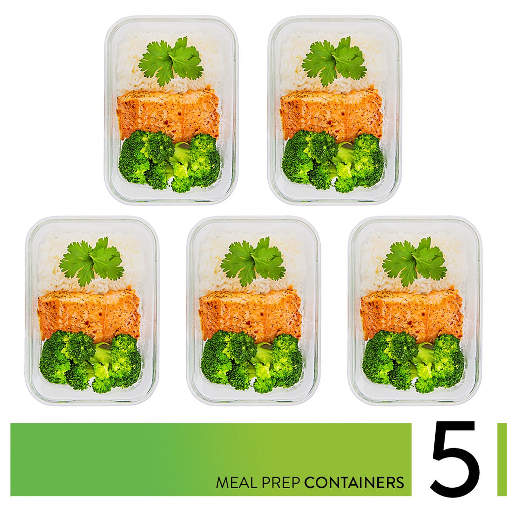 Glass Meal Prep Containers – 5-Pack Airtight 1060ml Units