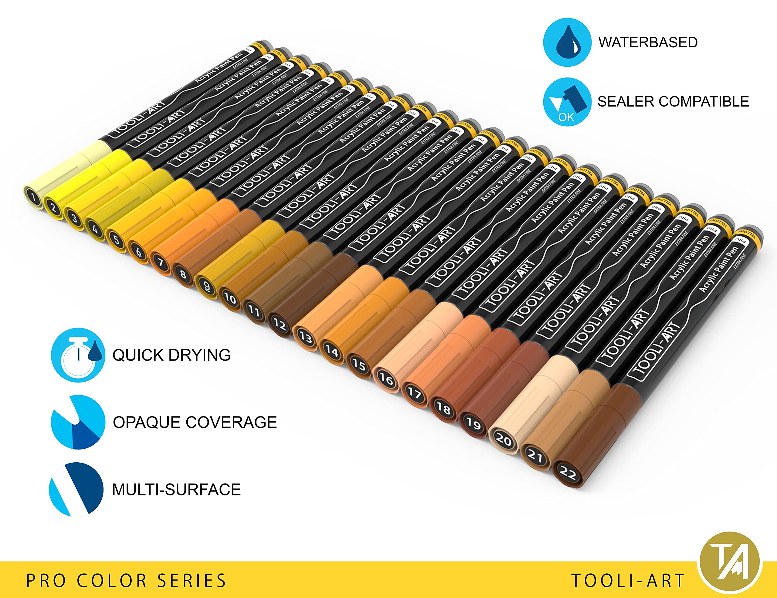 Jolof Store Acrylic Paint Pens | 22 Yellow & Brown 0.7mm Extra Fine Tip