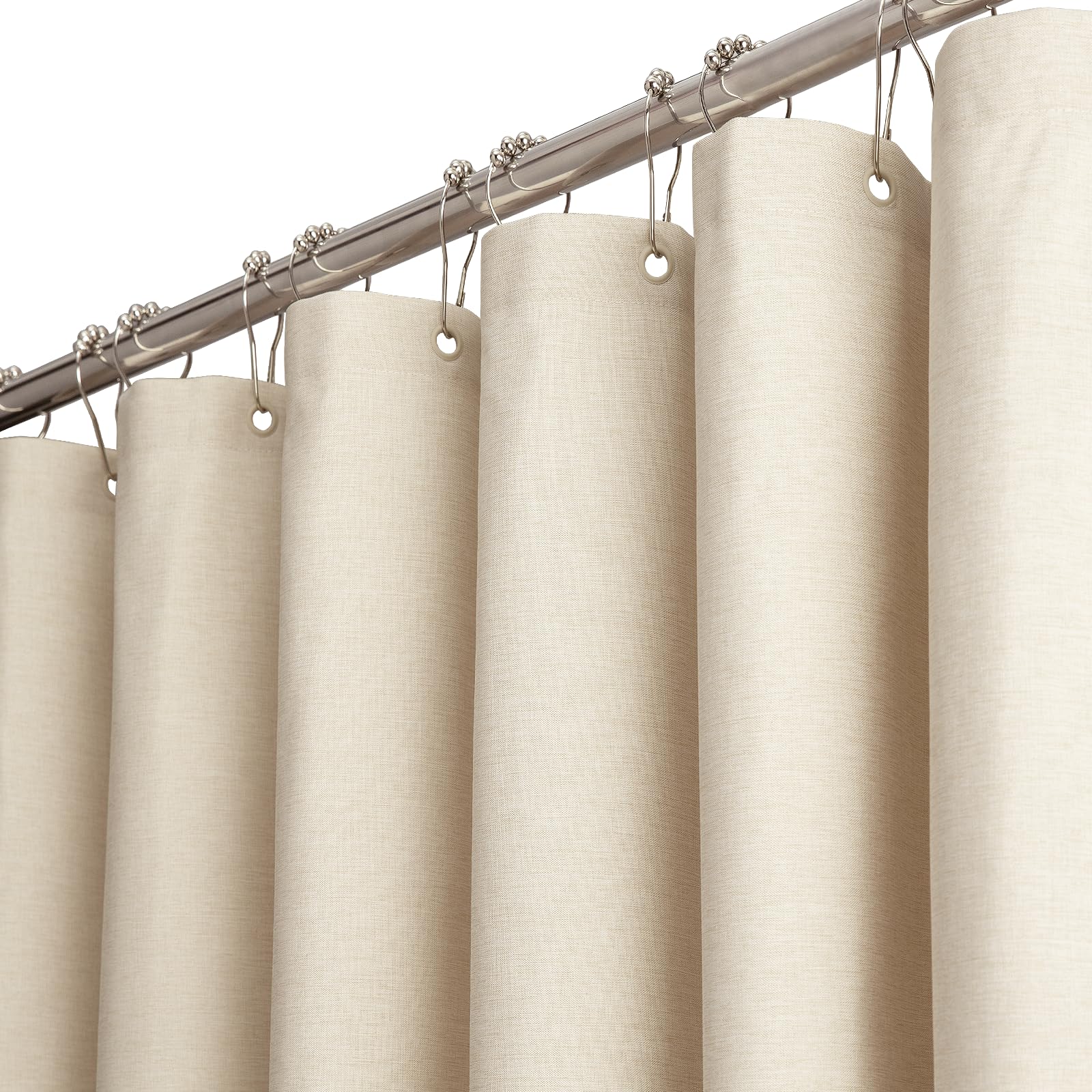 BTTN Cream Extra Long Shower Curtain | Weighted Waterproof Linen Texture